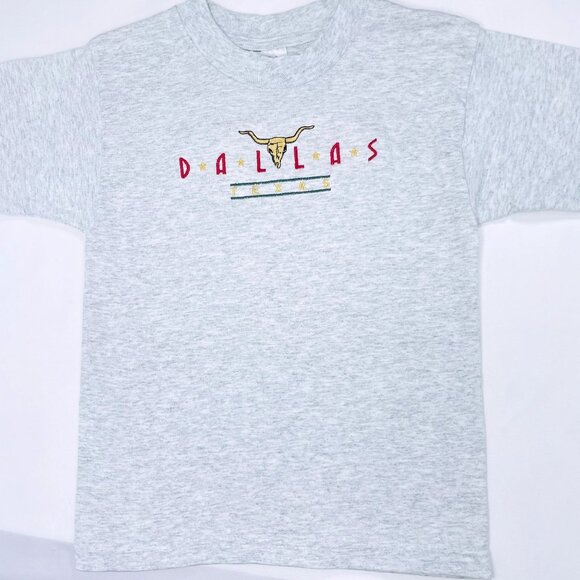 Vintage Dallas Texas Longhorn Embroidered Gray Short Sleeve T Shirt 6 - 8 - Picture 6 of 10